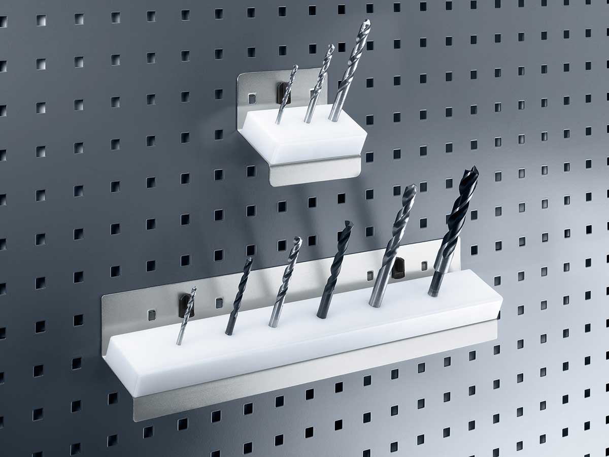 Holders for drills can be attached to the perfo perforated wall