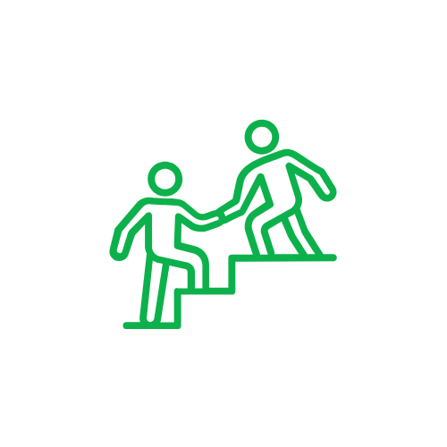 Eine Treppe in dem eine Figur der Figur auf der unteren Treppe die Hand reicht