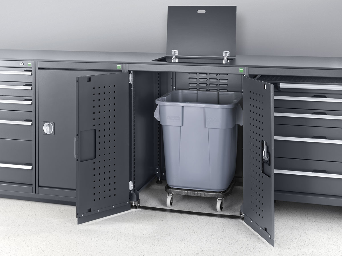 System cabinet with waste bin