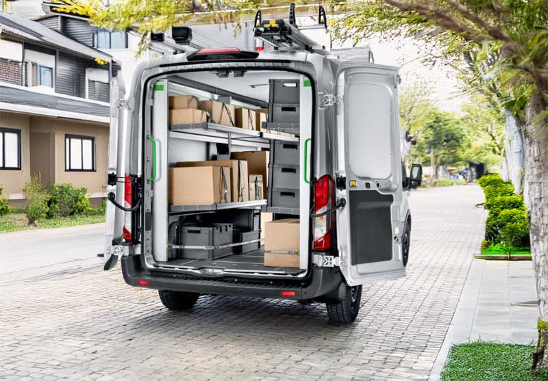 Klappregal Ford Transit offener Transporter mit Kartons