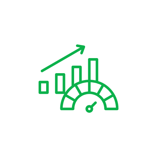 Icon mit Balkendiagramm und Richtungstrend nach oben und einem Barometer